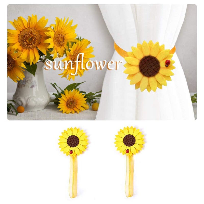 EleCharm 1 Pair Sunflower Curtain Magnetic Tiebacks Non-Woven Fabric Countryside Rural Style Curtain Tie Holdbacks Accessories - Image 5